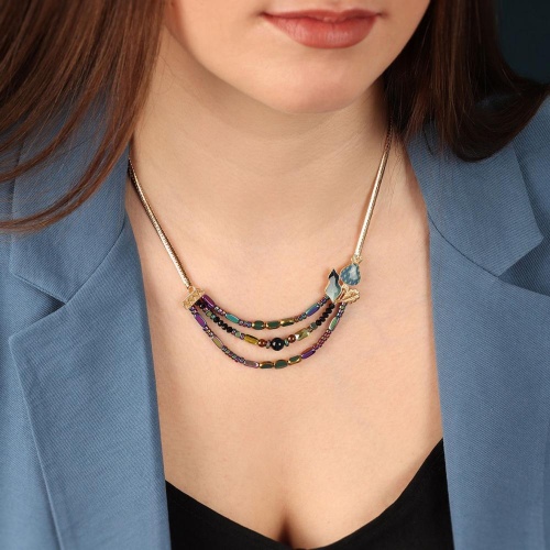 Колье TARATATA, Chardon bleu, со смолой, бусинами и тигровым глазом, TT-H24-09114-204 синий фото 4