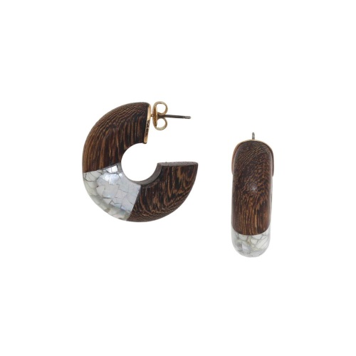 Серьги Nature Bijoux, Okawa, полукольца, дерево роблес, перламутр, NB26.1-12-90598 коричневый