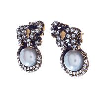Серьги Alcozer&J, слоны,с жемчугом и кристаллами Swarovski, AL-OP3853C золотистый