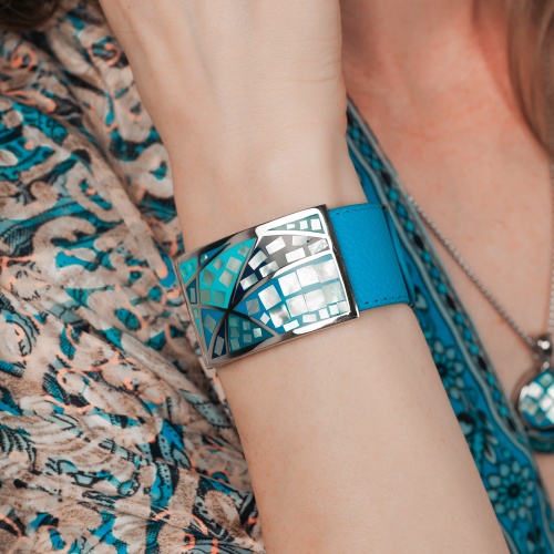 Браслет Fiore Luna на кожаном голубом ремешке, CB01156-4 BL/S фото 4