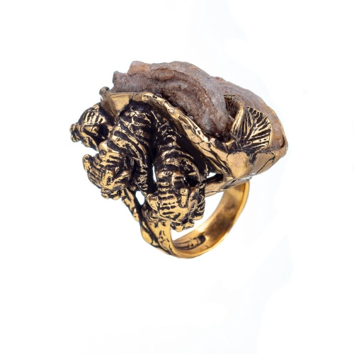 Кольцо Alcozer&J, друза агат, гранат, AL2406-A88AP24 золотистый фото 2