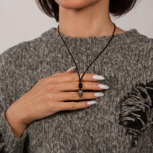 Колье Tra-la-ra, Tatoo, кожаное, с черепом и кристаллами, TLR24-522P208 хрустальный фото 3