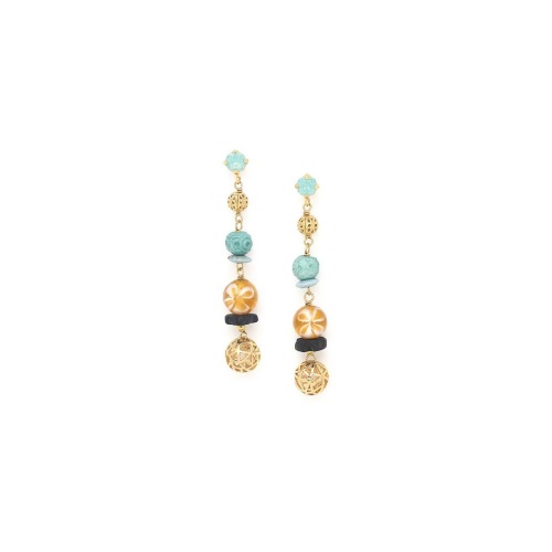 Серьги Franck Herval, Baya, кокос, стеклянные бусины, Swarovski, FH24.2-12-68974 золотистый