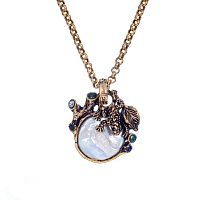 Колье Alcozer&J, жемчуг, сапфир, изумруд, Swarovski, AL2502-C68MZ24 белый