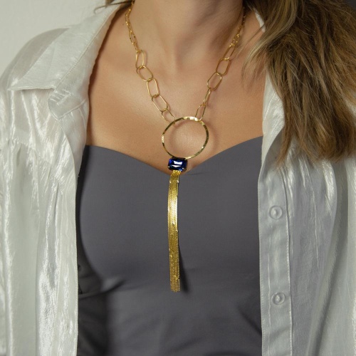 Колье Catherine Bijoux, Crystal diva, с кристаллом и цепями, CB25.1-5280AG синий фото 3