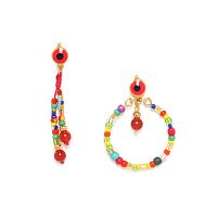 Серьги Nature Bijoux, Raksha, асимметрия,сердолик,цветной бисер,эмаль, NB22.1-12-77357 золотистый