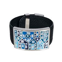 Браслет Fiore Luna на кожаном черном ремешке