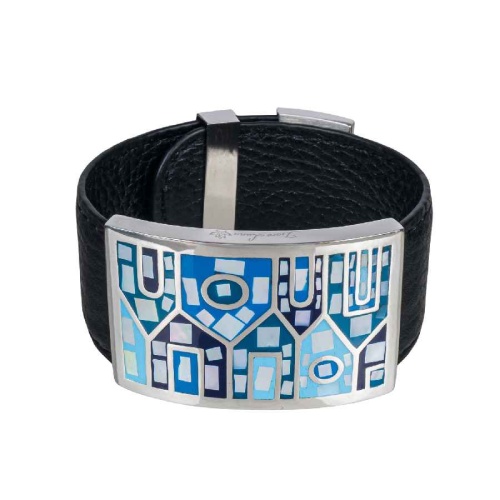 Браслет Fiore Luna на кожаном черном ремешке