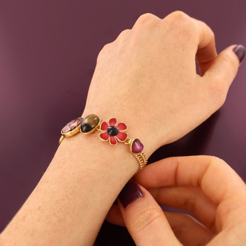 Браслет TARATATA, Frida, смола, слюдяная пудра, стразы,тигр.глаз, TT-H25-06309-20M золотистый фото 3