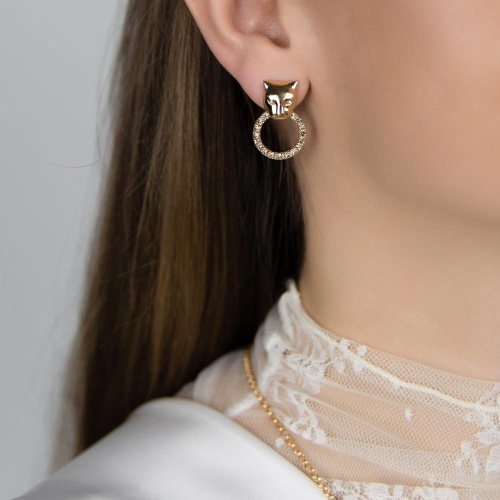 Серьги Polina Firenze, пантера с кристаллами, PF26.1-OR2959 золотистый фото 2