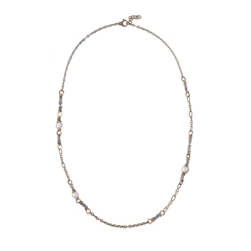 Колье Alcozer&J, с лабрадоритом и жемчугом, AL-C68KU25-R серый
