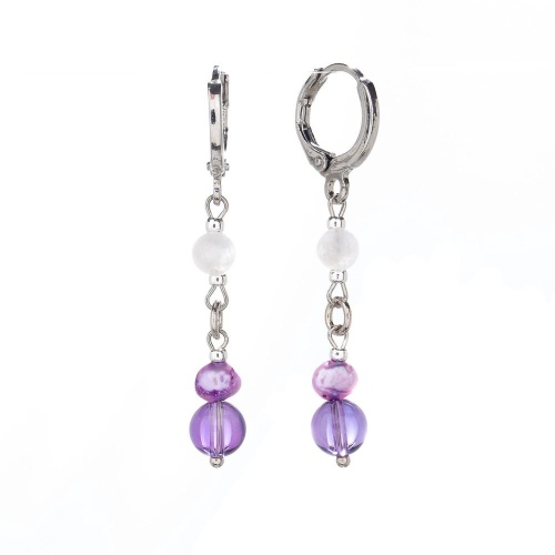 Серьги Lanzerotti, Glicine, аметист, жемчуг, лунный камень, LZ-24.04-194 фиолетовый