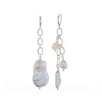 Серьги Lanzerotti, Splendore, асимметричные, с жемчугом, LZ-24.08-325 серебристый