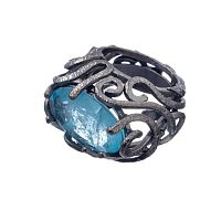 Кольцо Estrosia, с кристаллом, ES-ANM55A аквамариновый, 17,5