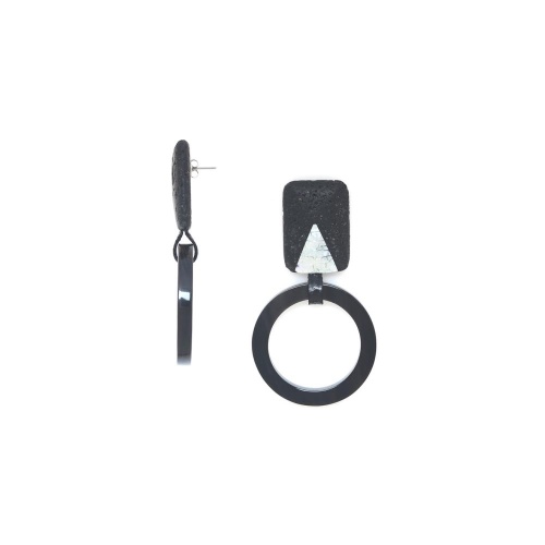 Серьги Nature Bijoux, Volcan, перламутр, вулканическая лава, рог, NB25.2-12-90351 черный