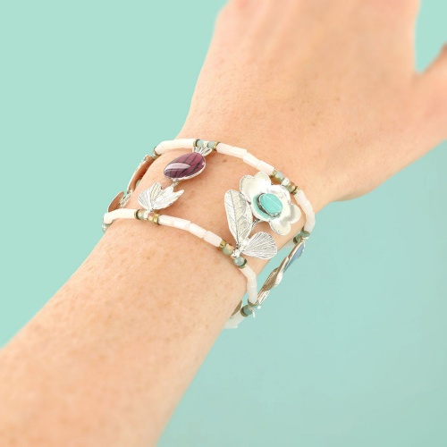 Браслет TARATATA, Opium, стрейч, смола, нефрит, бусины, гематит, TT-H25-11317-10M серебристый фото 2