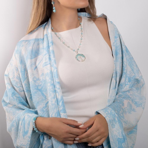 Колье Lanzerotti, Marino, агат, аквамариновый кулон-дерево жизни, LZ-25.06-160 голубой фото 4