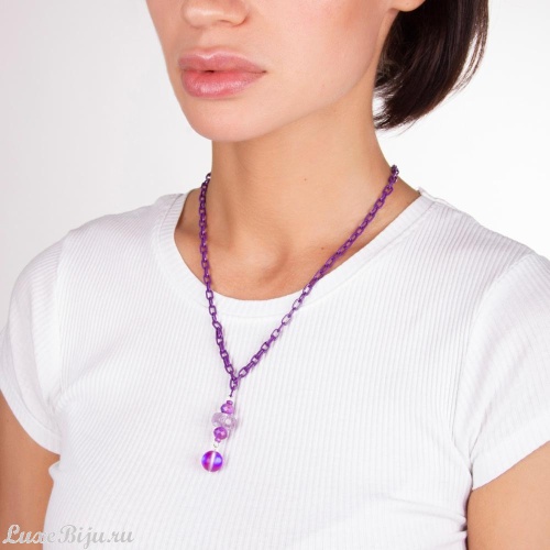 Колье Lanzerotti, Pervinca, сугилит, агат, аметист, кристалл матовый, LZ-22.05-103 фиолетовый фото 3