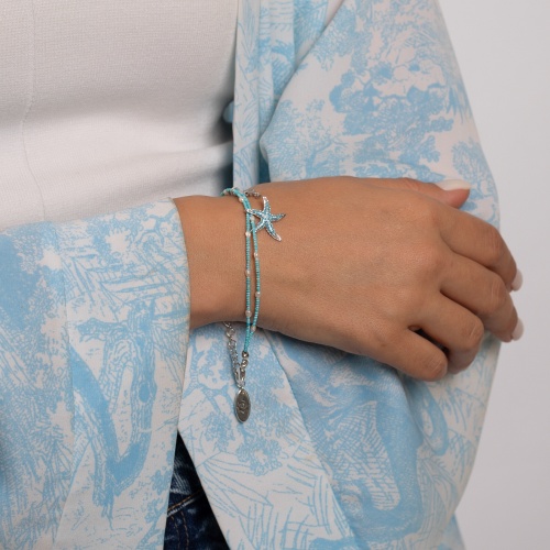 Браслет Lanzerotti, Marino, двойной, жемчуг, бирюза, кристаллы, LZ-25.06-147 голубой фото 2