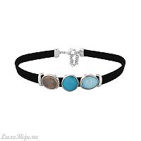 Чокер Possebon quartz rose/madre azul/opaline