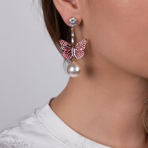 Серьги Moon Paris, Ringo Queen, с бабочкой, кристаллами и бусиной, MRQ-24.05-008 розовый фото 2