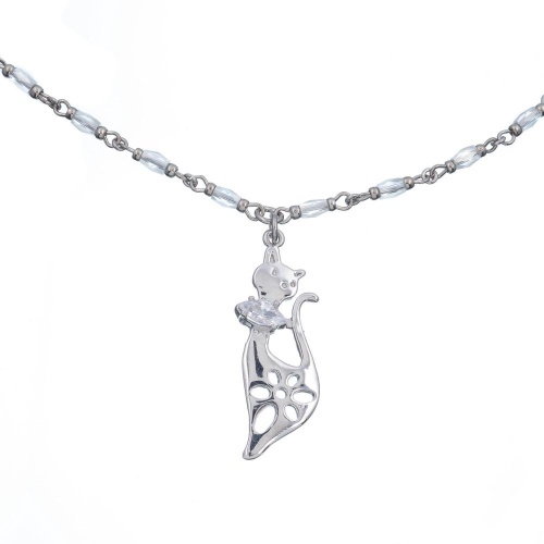 Колье Lanzerotti, Cuori, кристаллы, подвеска-кошка, LZ-24.02-153 серебристый фото 2
