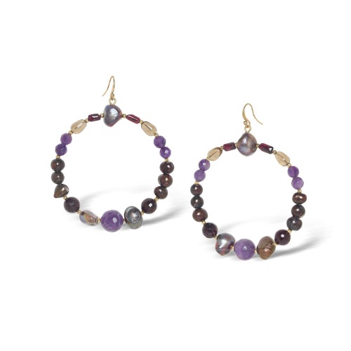 Серьги Nature Bijoux, Belle de nuit, жемчуг, дымчатый кварц, аметист, гранат, NB26.2-12-90834 фиолетовый