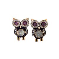 Серьги Alcozer&J, сова, аквамарин, гранат, Swarovski, AL2502-O138BM24 золотистый