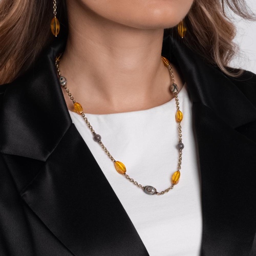 Колье Lanzerotti, Caramello, агат, лунный камень, янтарь, пирит, LZ-24.11-513 желтый фото 3
