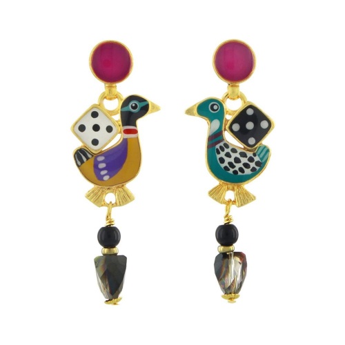 Серьги TARATATA, Jeu De L`oie, асимметричные, со смолой и бусинами, TT-H24-01910-20M золотистый