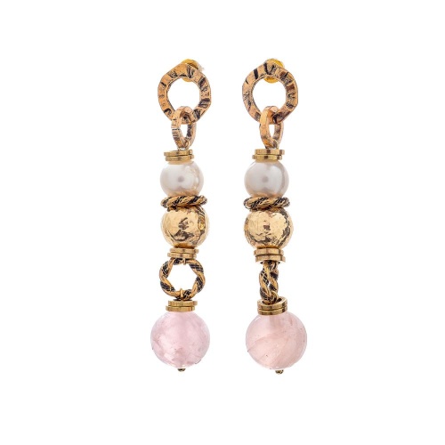 Серьги Alcozer&J, с жемчугом и розовым кварцем, AL-O48OP25-R белый