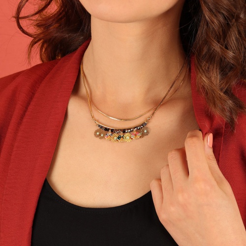 Колье TARATATA, Watt`s up, с цветной смолой, бусинами и стразами, TT-H23-09112-20M золотистый фото 5