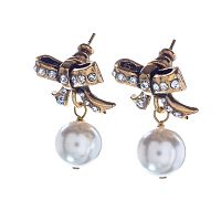 Серьги Alcozer&J, банты,с жемчугом и кристаллами Swarovski, AL-OP2985C золотистый
