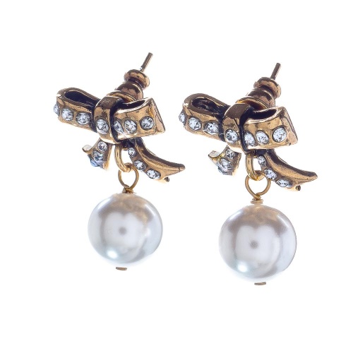 Серьги Alcozer&J, банты,с жемчугом и кристаллами Swarovski, AL2602-OP2985C золотистый
