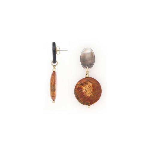 Серьги Nature Bijoux, L'ile Rousse, с яшмой "Пикассо" и перламутром, NB25.2-12-90425 коричневый