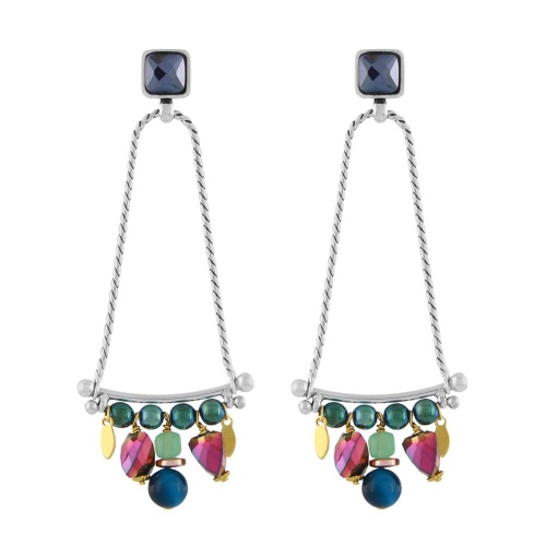 Серьги TARATATA, Papong, со стеклянными бусинам и тигровым глазом, TT-E24-11995-10M серебристый