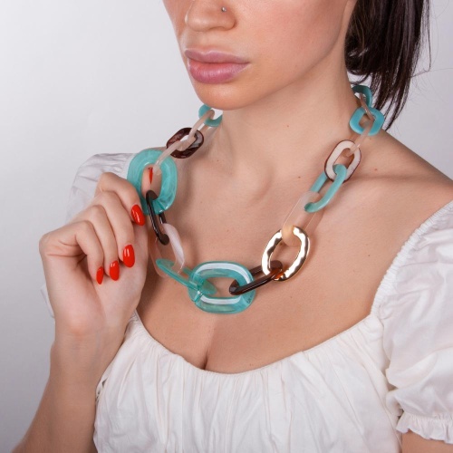 Колье Moon Paris, Lorian, с акриловыми звеньями овальной формы, ML-23.03-021 бирюзовый фото 3