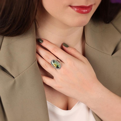 Кольцо TARATATA, Living room, разъемное, с цветной смолой и блестками, TT-H24-05416-10T бирюзовый фото 3