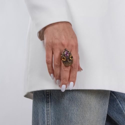 Кольцо Alcozer&J, цитрин, рубин, жемчуг, Swarovski, AL2312-A118ER23 золотистый фото 4