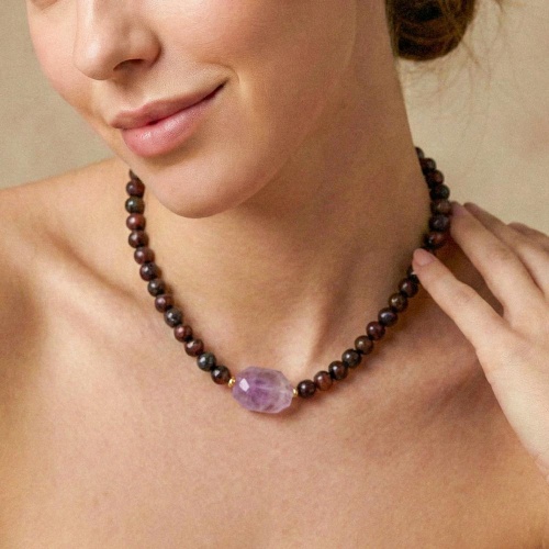 Колье Nature Bijoux, Belle de nuit, с жемчугом и аметистом, NB26.2-15-43970 бордовый фото 2