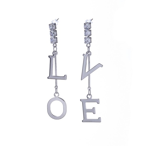 Серьги Moon Paris, Bohemia, асимметричные, LOVE с кристаллами, MB-22.12-010 серебристый