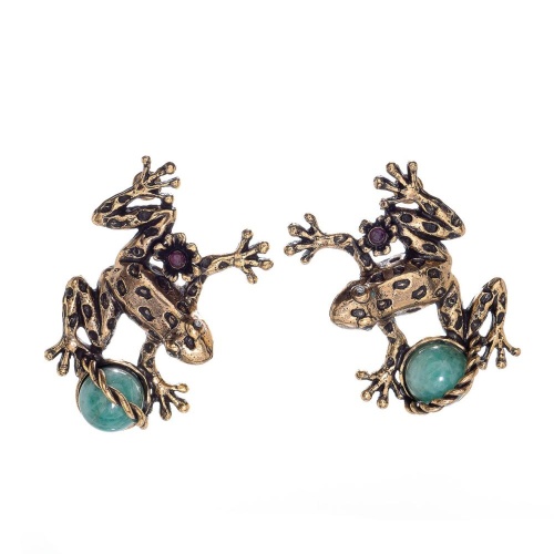 Серьги Alcozer&J, лягушка, хризопраз, рубин, Swarovski, AL2411-O138BF24 золотистый