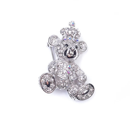 Брошь Moon Paris, Nord, королевский мишка, с кристаллами, MoS-22.03-037 серебристый