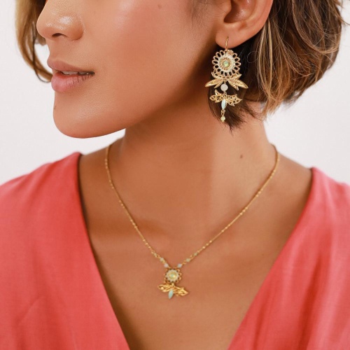 Серьги Franck Herval, Cassiopee, амазонит,бусина,Swarovski,эмаль,текстиль, FH23.2-12-68444 золотистый фото 7