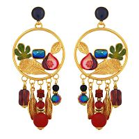 Серьги TARATATA, Grenat, смола,стеклянные,нефритовые бусины,агат, TT-W24-04953-20M золотистый