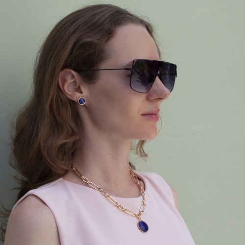 Пусеты Fiore Luna NATURAL LAPIS, LE1106 BL/G фото 4