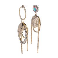 Серьги Moon Paris, Bohemia, асимметричные, с кристаллами и камеей, MB-21.07-036 золотистый
