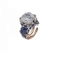 Кольцо Alcozer&J, монета, сапфир, кристаллы Swarovski, AL2406-A3614C