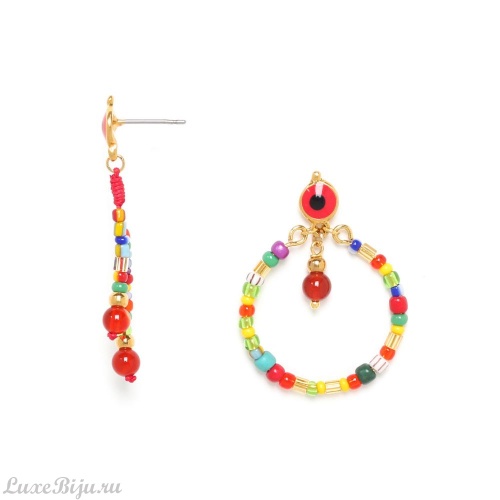 Серьги Nature Bijoux, Raksha, асимметрия,сердолик,цветной бисер,эмаль, NB22.1-12-77357 золотистый фото 2