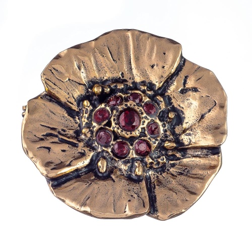 Кольцо Alcozer&J, цветок с гранатом, AL2406-A5104C золотистый